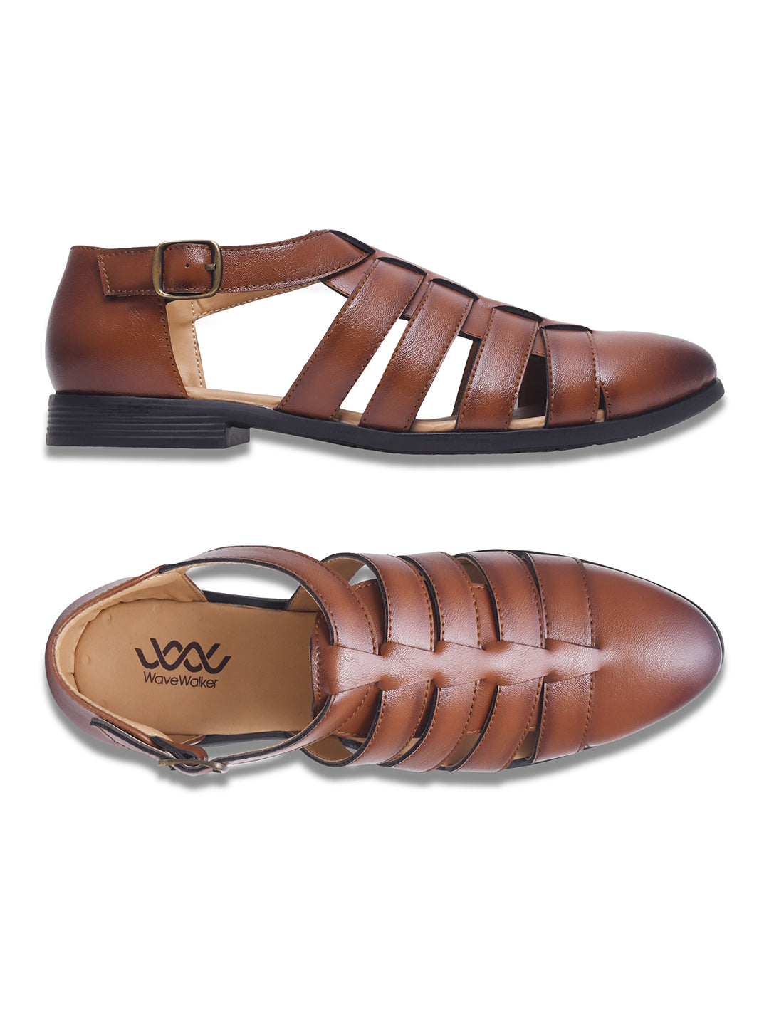 WAVEWALKER ROMAN Men Black Faux Leather Ethnic Sandal