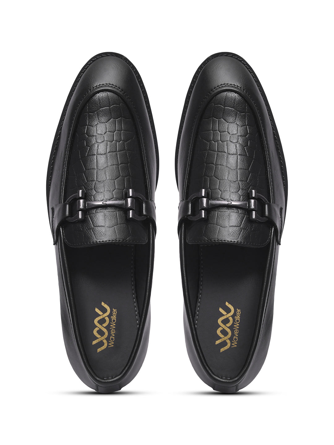 WAVEWALKER WOOD Men Black Faux Leather Slip-On Loafers