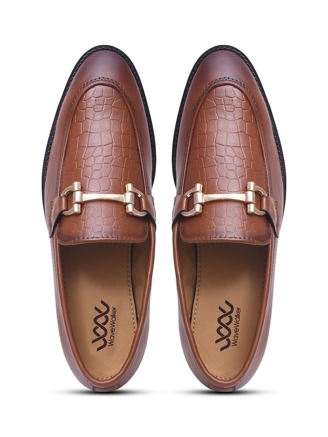 WAVEWALKER WOOD Men Black Faux Leather Slip-On Loafers