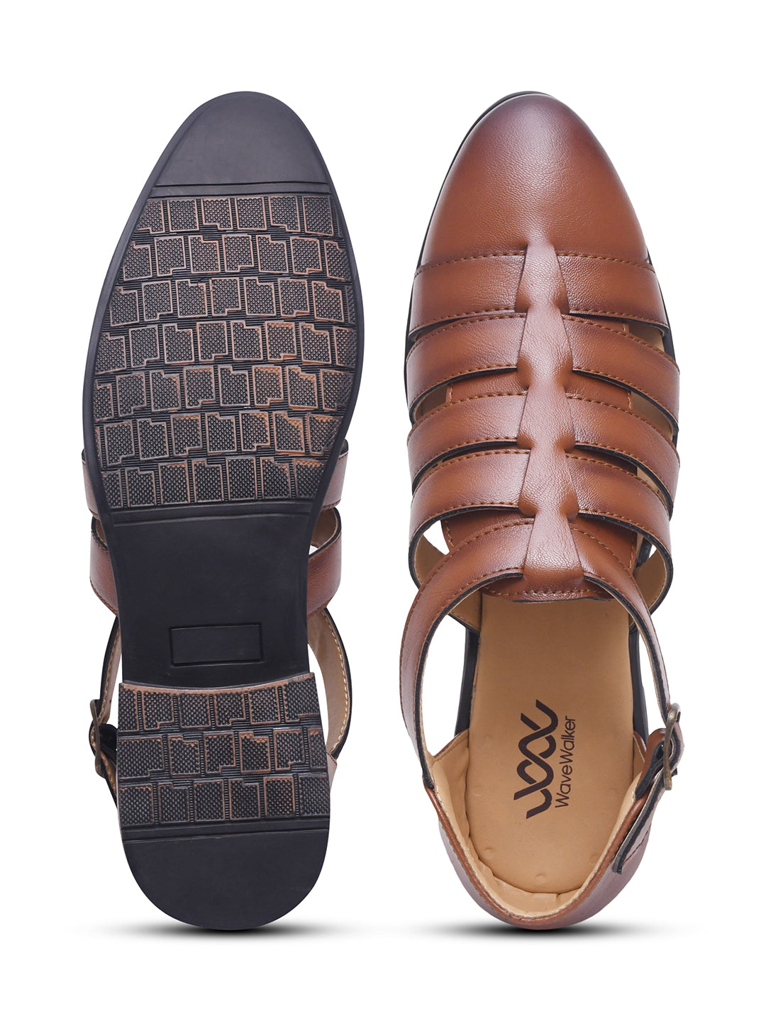 WAVEWALKER ROMAN Men Black Faux Leather Ethnic Sandal