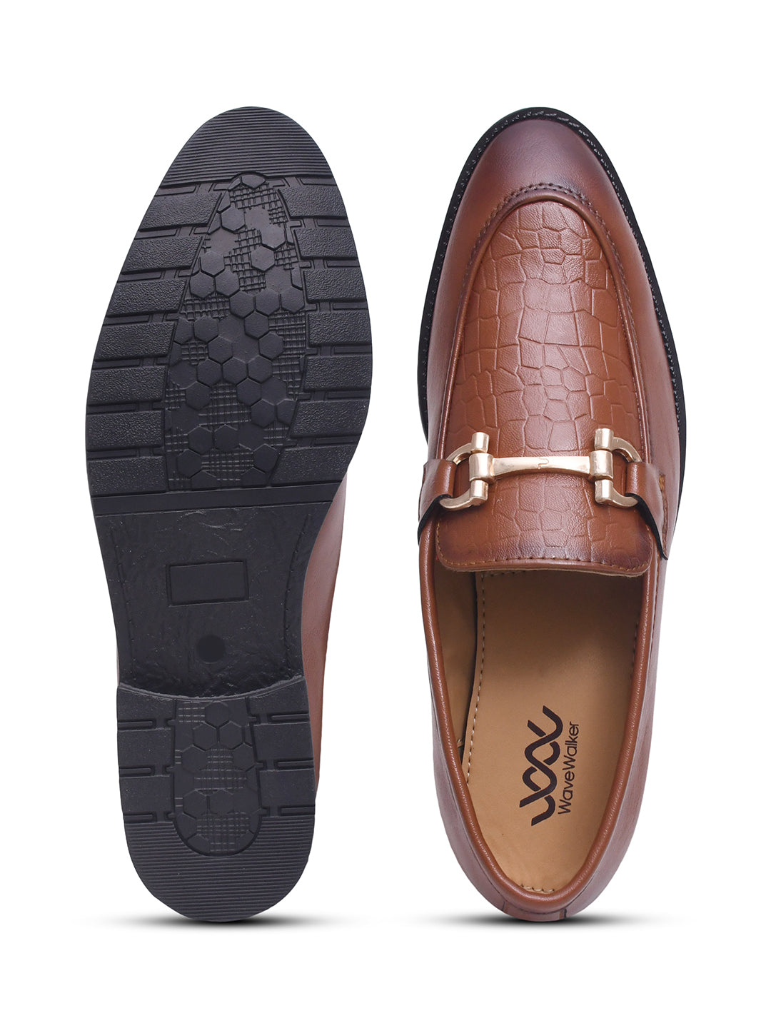 WAVEWALKER WOOD Men Black Faux Leather Slip-On Loafers