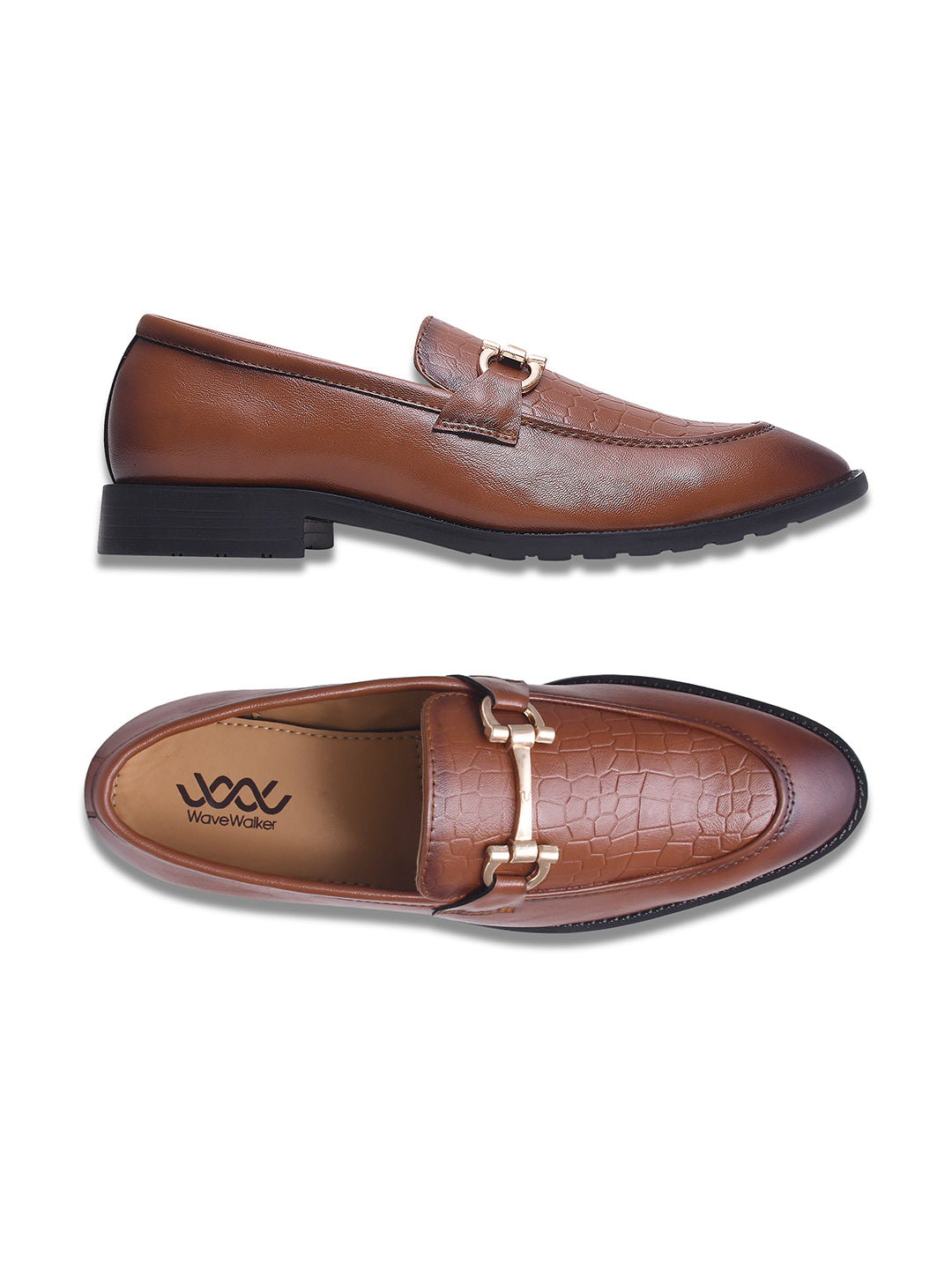 WAVEWALKER WOOD Men Black Faux Leather Slip-On Loafers