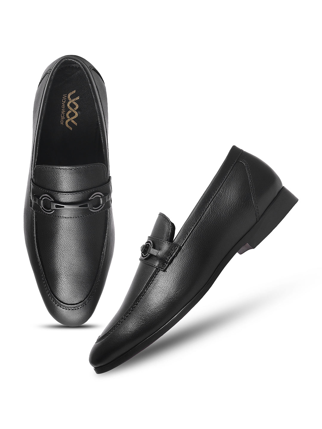 WAVEWALKER TINNY Men Black Leather Slip-On Loafers
