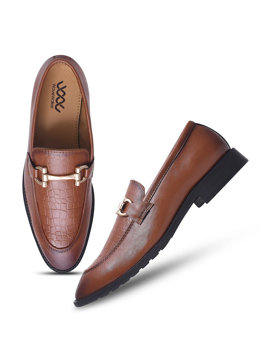 WAVEWALKER WOOD Men Black Faux Leather Slip-On Loafers