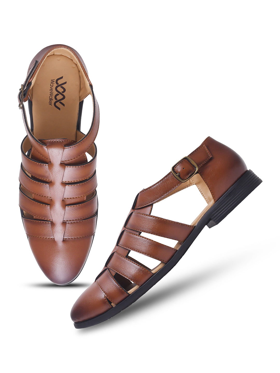 WAVEWALKER ROMAN Men Black Faux Leather Ethnic Sandal