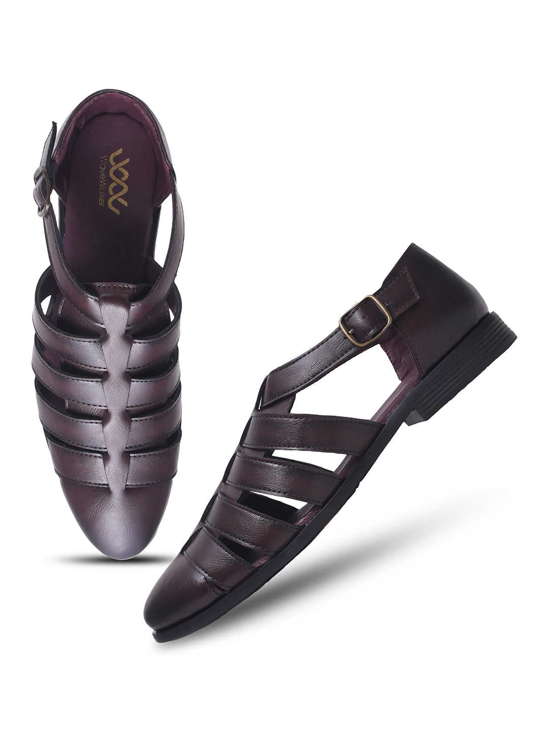 WAVEWALKER ROMAN Men Black Faux Leather Ethnic Sandal