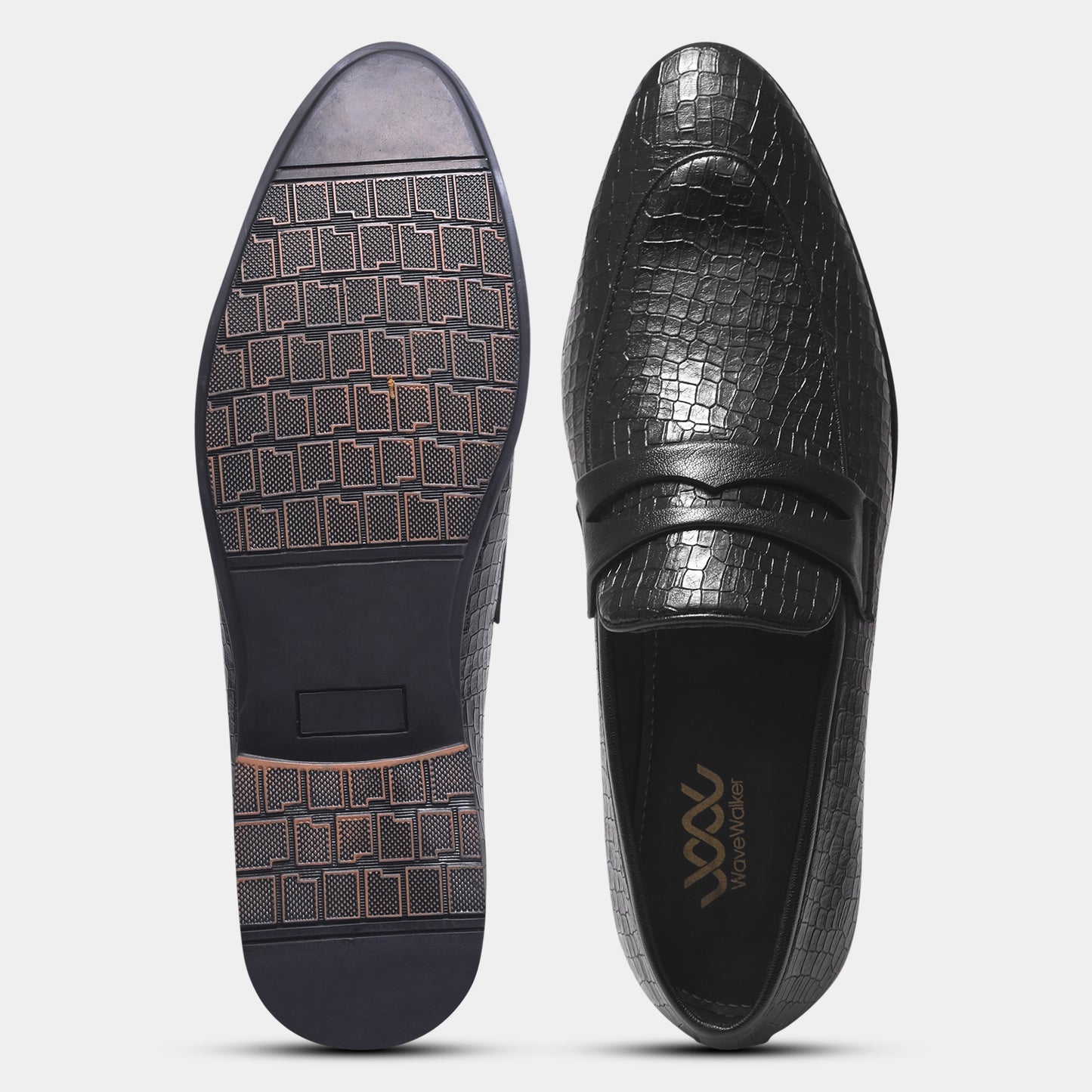 WAVEWALKER FLOW Men Faux Leather Black Slip-On Loafers