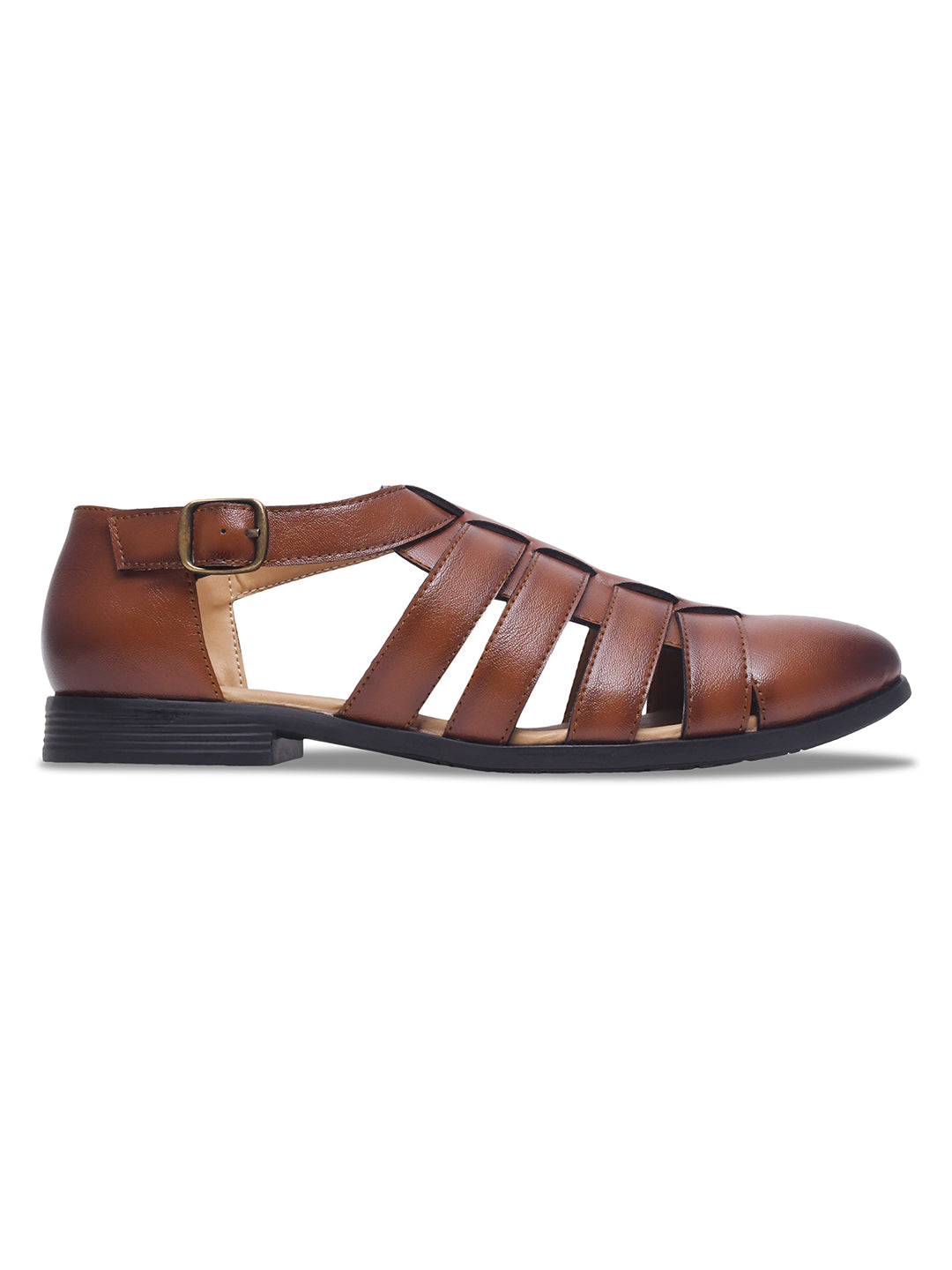 WAVEWALKER ROMAN Men Black Faux Leather Ethnic Sandal