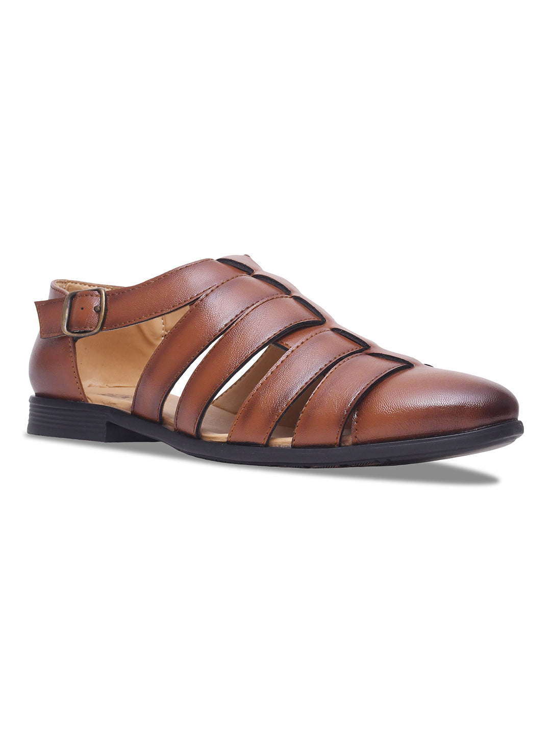 WAVEWALKER ROMAN Men Black Faux Leather Ethnic Sandal