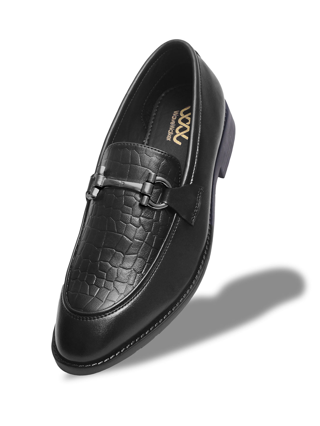 WAVEWALKER WOOD Men Black Faux Leather Slip-On Loafers