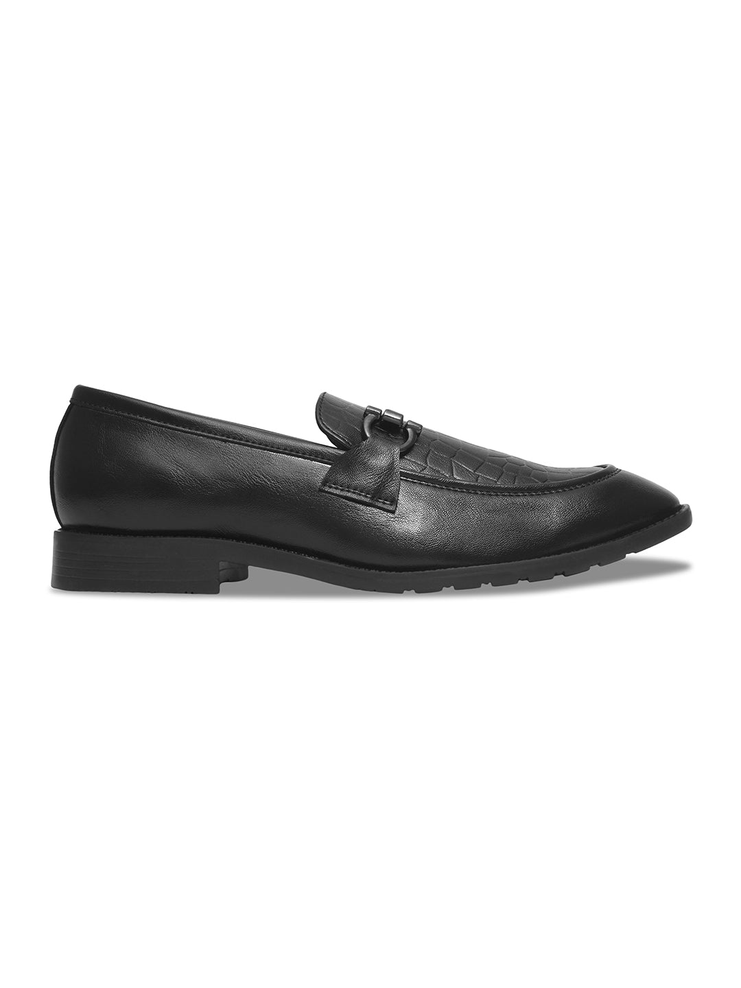 WAVEWALKER WOOD Men Black Faux Leather Slip-On Loafers