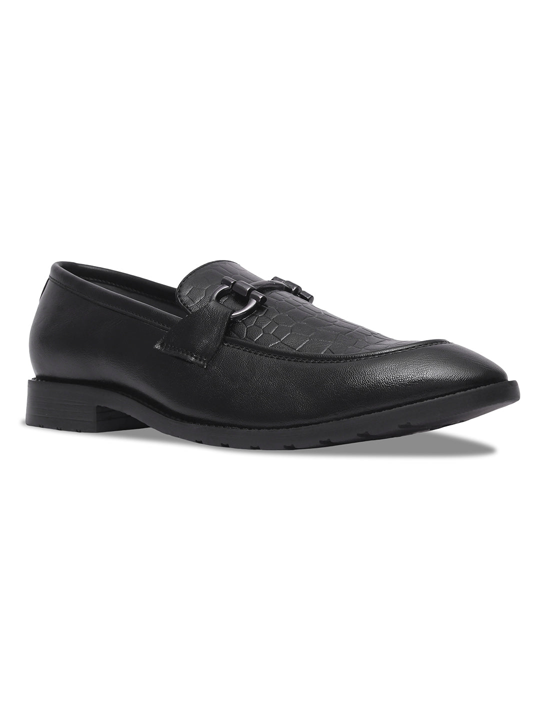 WAVEWALKER WOOD Men Black Faux Leather Slip-On Loafers