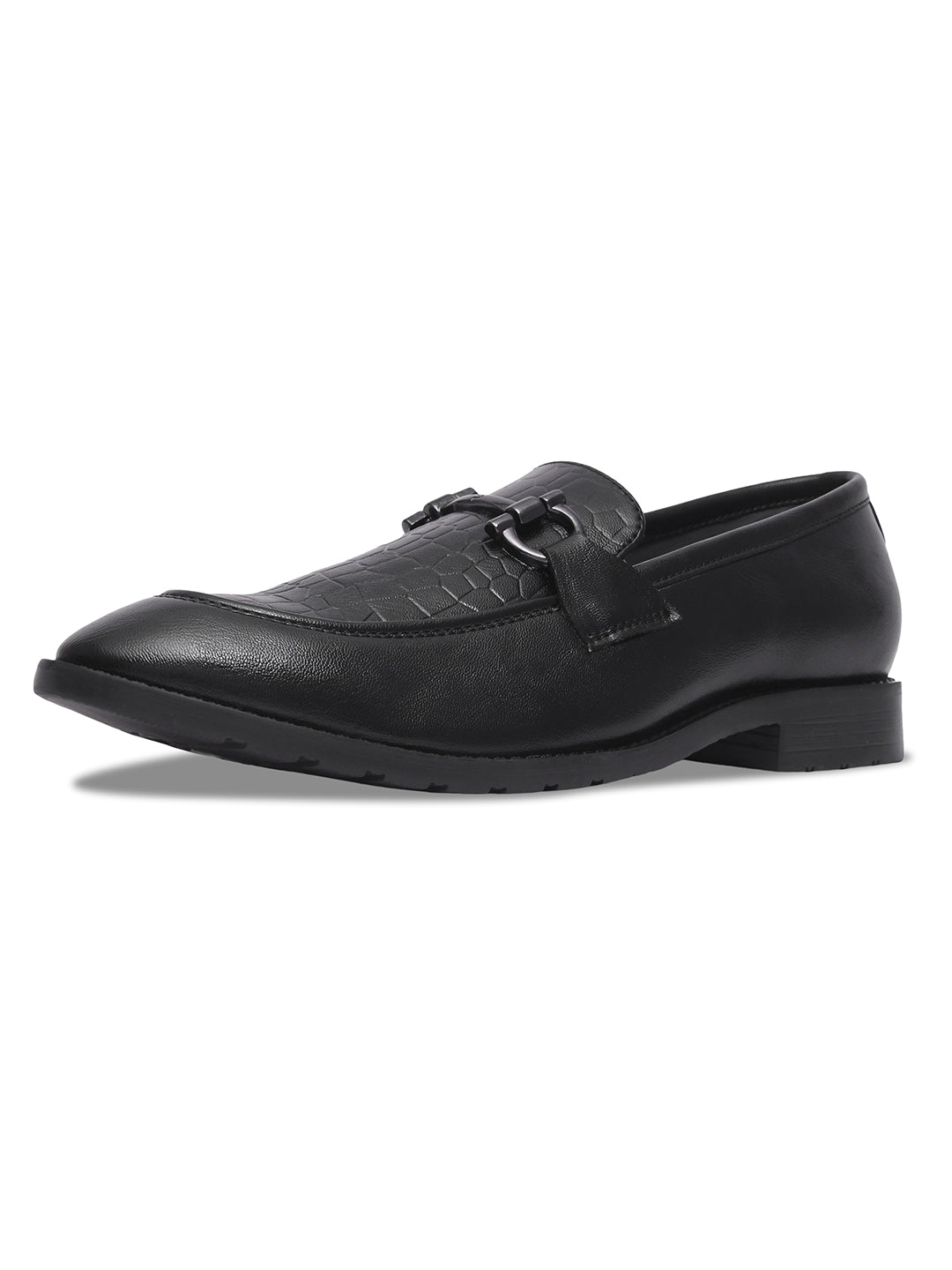 WAVEWALKER WOOD Men Black Faux Leather Slip-On Loafers