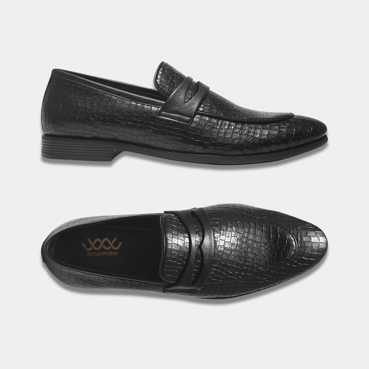 WAVEWALKER FLOW Men Faux Leather Black Slip-On Loafers