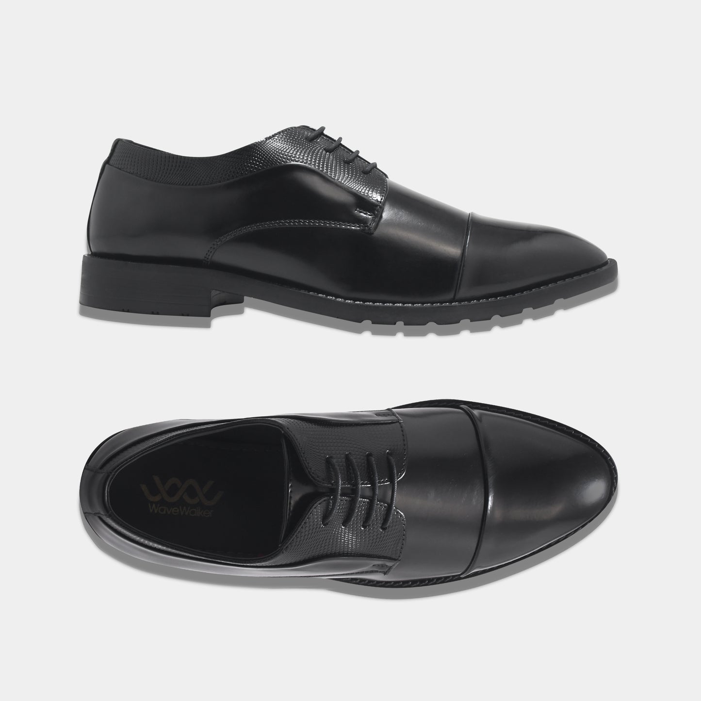 WAVEWALKER STYLE Men Faux Leather Black Oxford Lace-Ups Shoes