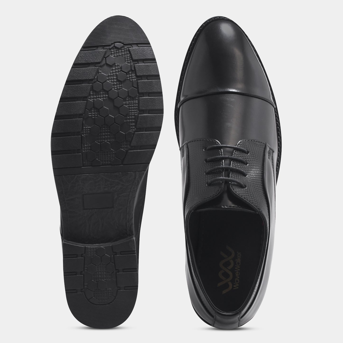 WAVEWALKER STYLE Men Faux Leather Black Oxford Lace-Ups Shoes