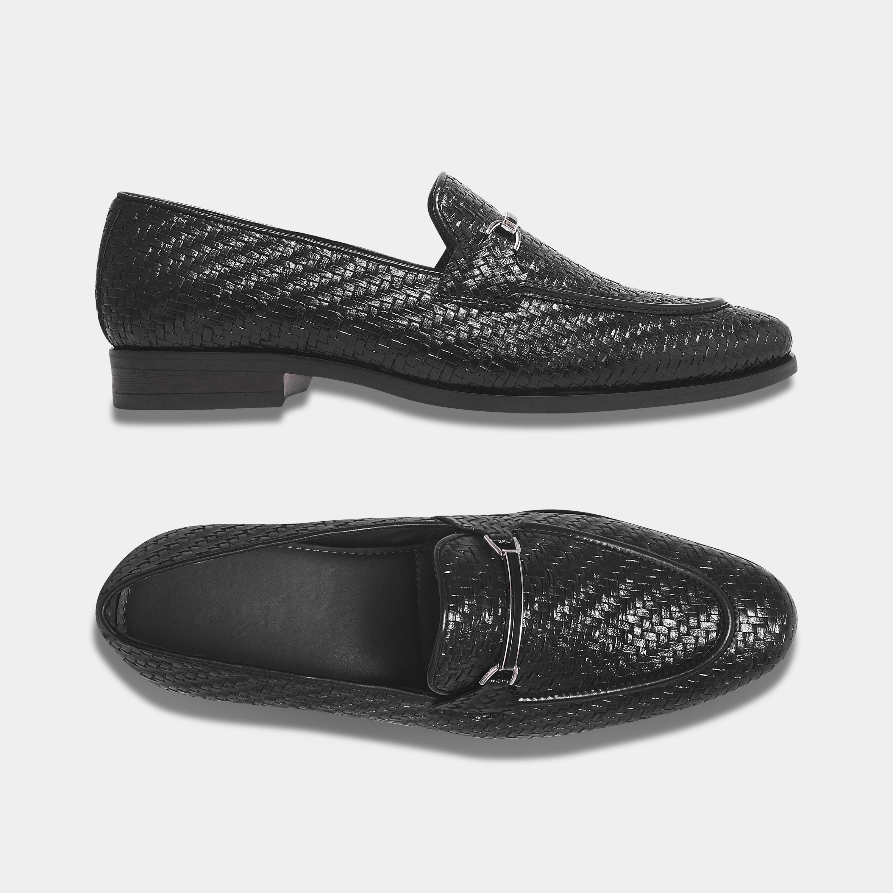 Wave Walker Blaze Handcrafted Woven Black Penny Loafers For Men