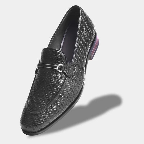 Wave Walker Blaze Handcrafted Woven Black Penny Loafers For Men