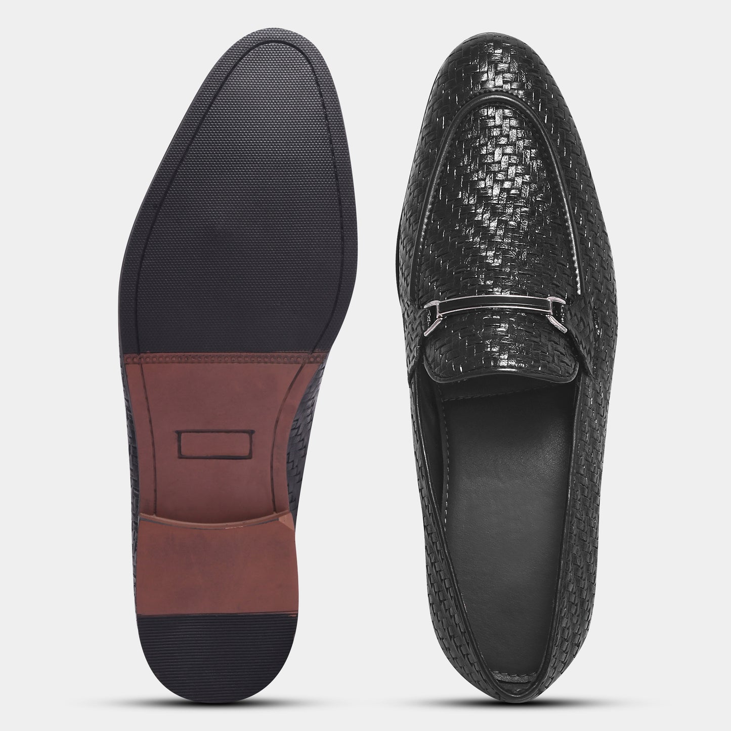 Wave Walker Blaze Handcrafted Woven Black Penny Loafers For Men