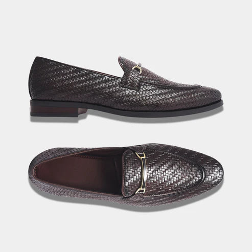 Wave Walker Blaze Handcrafted Woven Brown Penny Loafers For Men