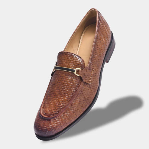 Wave Walker Blaze Handcrafted Woven Tan Penny Loafers For Men