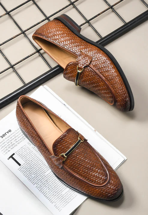 Wave Walker Blaze Handcrafted Woven Tan Penny Loafers For Men