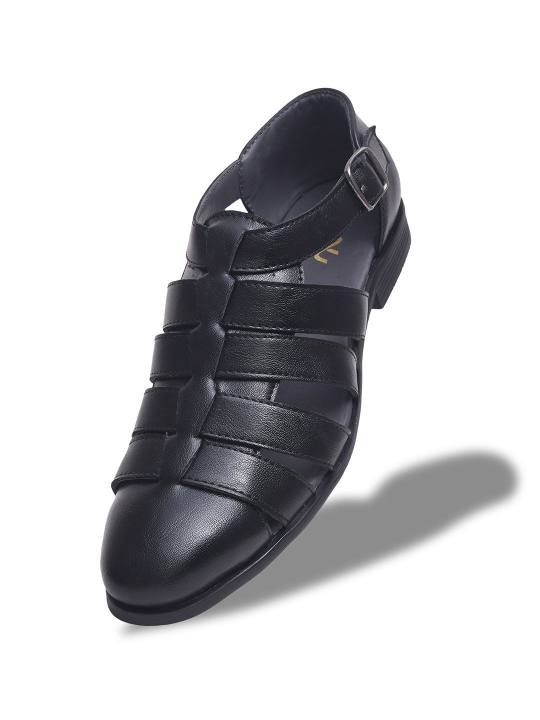 WAVEWALKER ROMAN Men Black Faux Leather Ethnic Sandal