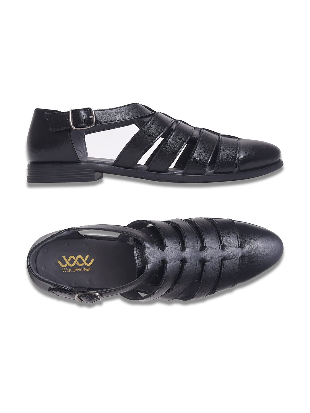 WAVEWALKER ROMAN Men Black Faux Leather Ethnic Sandal