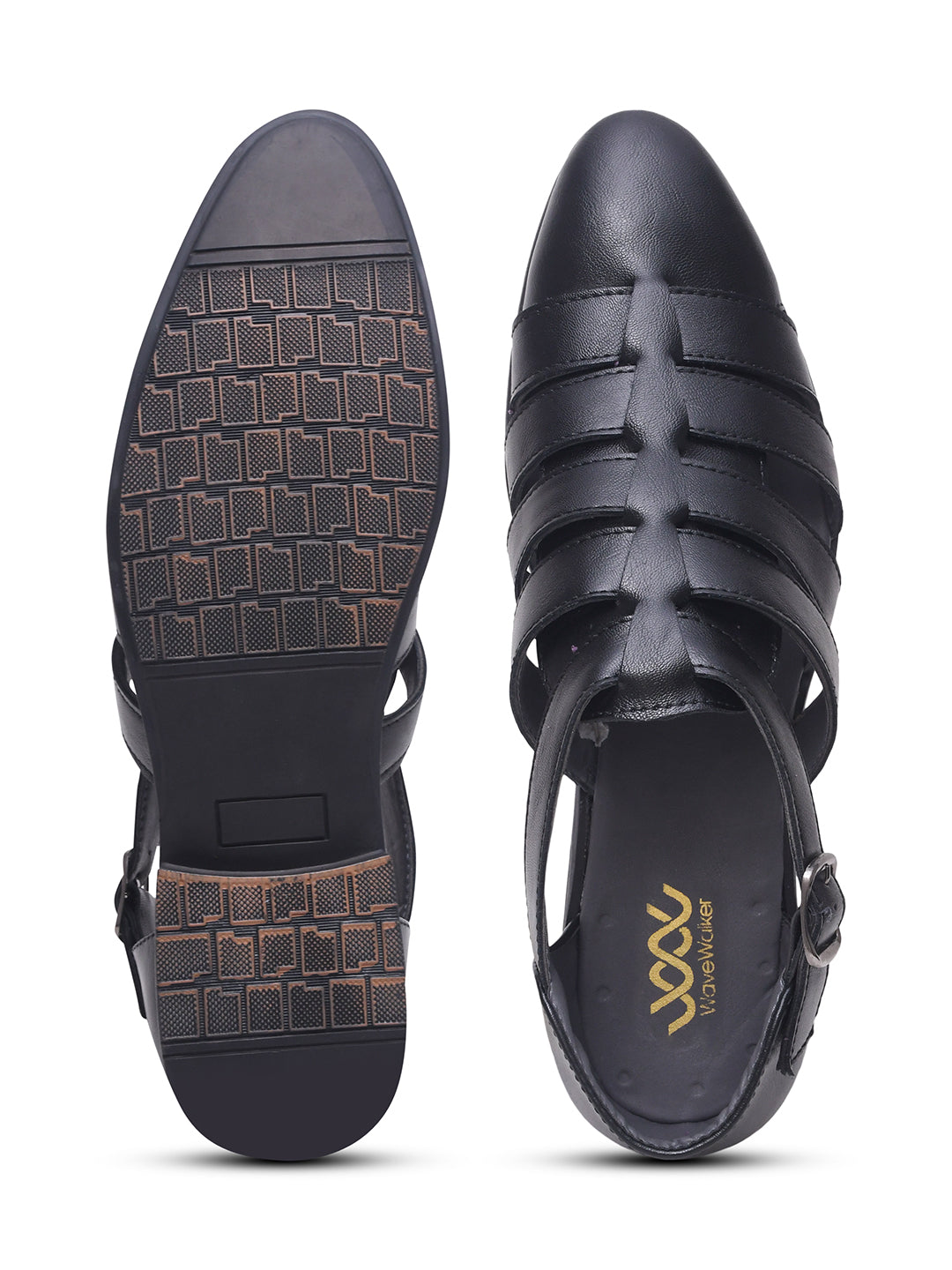 WAVEWALKER ROMAN Men Black Faux Leather Ethnic Sandal