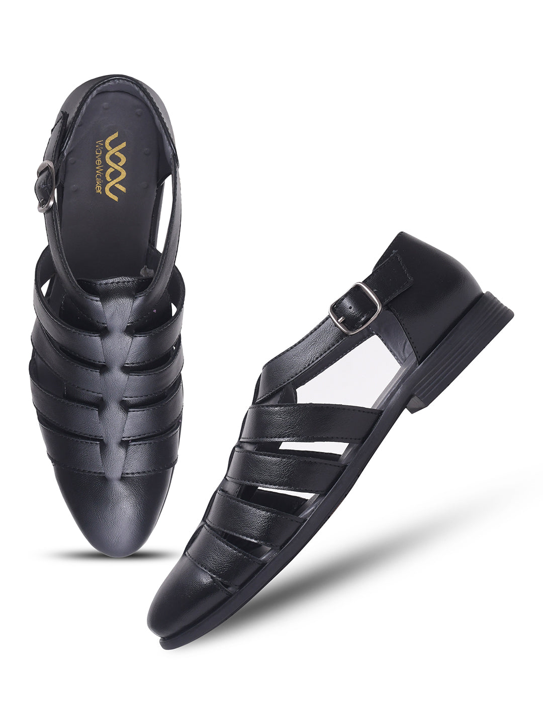 WAVEWALKER ROMAN Men Black Faux Leather Ethnic Sandal