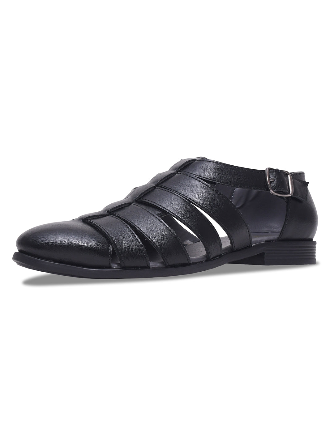 WAVEWALKER ROMAN Men Black Faux Leather Ethnic Sandal
