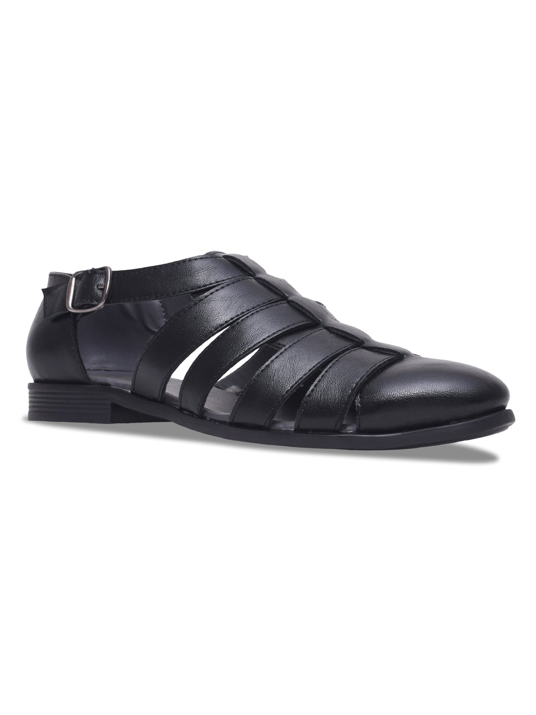 WAVEWALKER ROMAN Men Black Faux Leather Ethnic Sandal