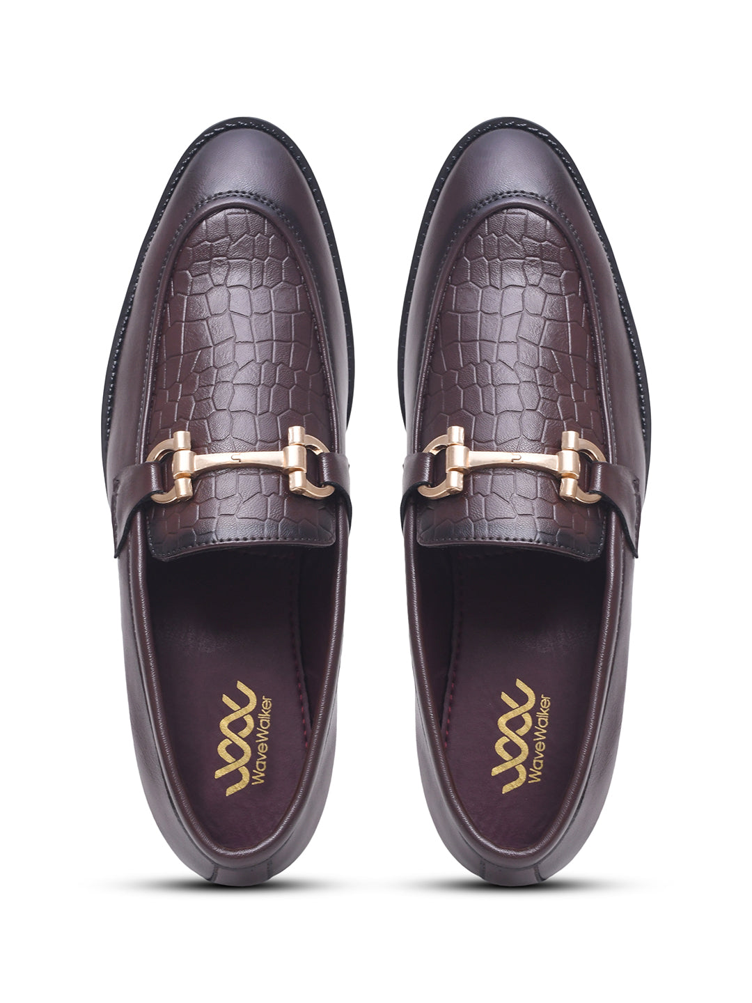 WAVEWALKER WOOD Men Black Faux Leather Slip-On Loafers
