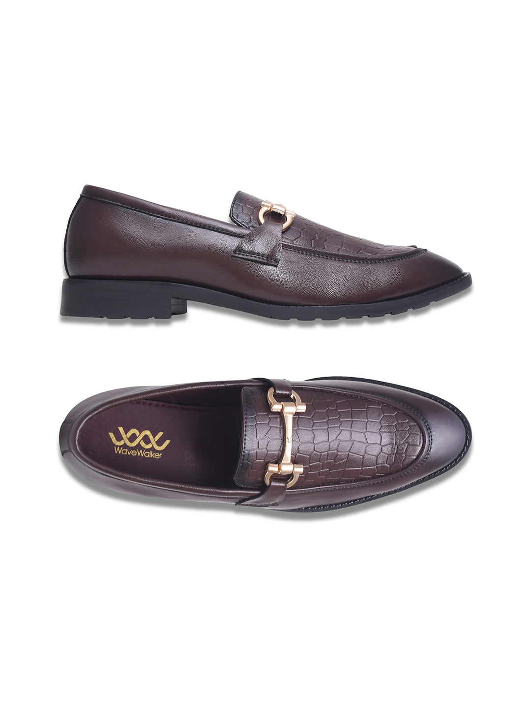 WAVEWALKER WOOD Men Black Faux Leather Slip-On Loafers