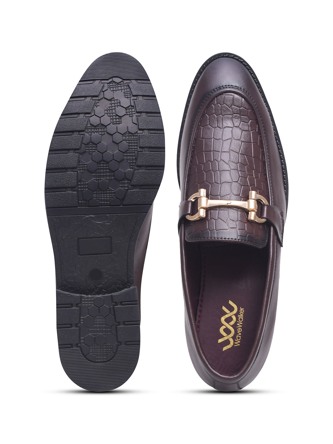 WAVEWALKER WOOD Men Black Faux Leather Slip-On Loafers
