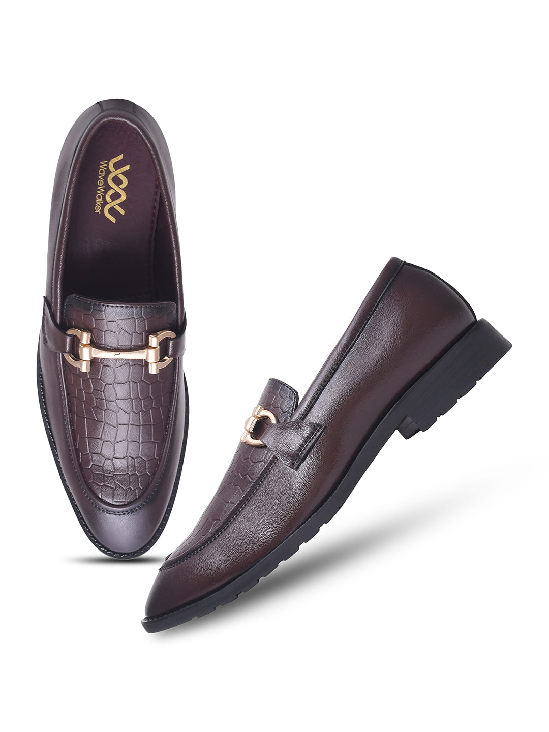 WAVEWALKER WOOD Men Black Faux Leather Slip-On Loafers