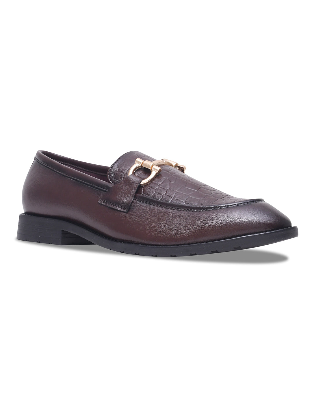 WAVEWALKER WOOD Men Black Faux Leather Slip-On Loafers