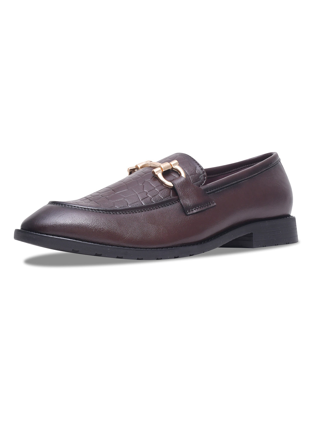 WAVEWALKER WOOD Men Black Faux Leather Slip-On Loafers